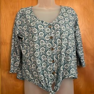 Loft blue and white printed long sleeve top